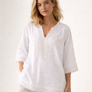 New $99 Chico’s Ivory Boho Lace Trim Split Side Tunic Top Size 2 Medium Large